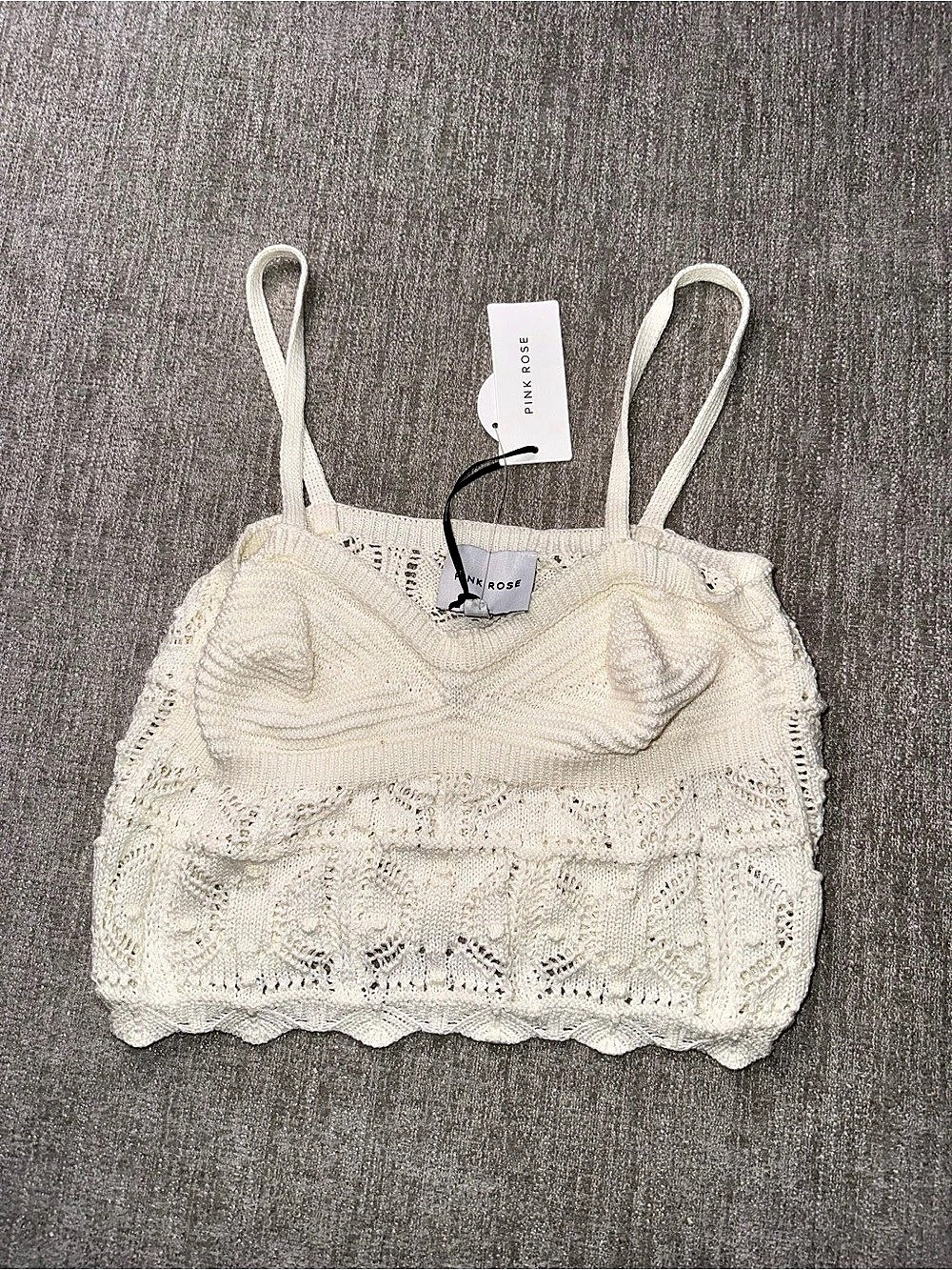 Pink Rose Ivory Crochet Knit Bustier Crop Top Size S NWT